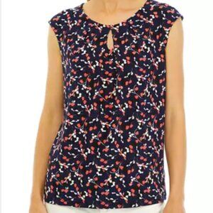 Kasper Sleeveless Top Navy White Coral Size S Keyhole